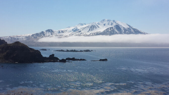If we're lucky enough to get clear weather while birding Adak we get choice views of Mount Moffet, the island's highest peak. Photo Aaron Lang.