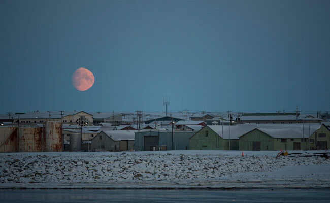 The Moon Rising Over The Nome Harbor After A Great Day Of Birding. Can You Find The King Eider In The Photo?